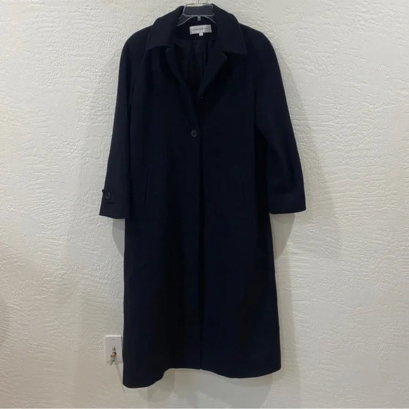 Vintage Black long 100% pure wool overcoat jacket by Jones New York sz 10 S/M - Picture 4 of 9